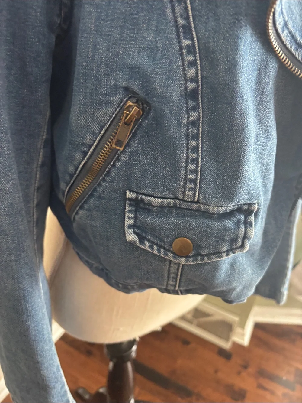 Free People Vintage-Inspired Blue Denim Moto Jacket - Picture 4 of 6